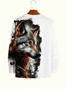 舒适鲜艳狼纹全印花圆领短袖衬衫 - 男士时尚图案印花，适合日常休闲户外活动和居家活动 - 彩色 - 查看 4