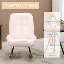 HOMCOM Rocking Chair Padded Relaxing Chair With Sherpa Fleece In Pink Up To 150 Kg Comfortable Swing Chair 63x95x97cm - Pink - View 9