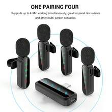 Wireless Lavalier Microphone Compatible With Iphone/Android/Laptop, Upgraded Mini Microphone With Noise Reduction, Ideal For Video Recording, Podcasts And Vlogging (4 Mics) - Black - View 5