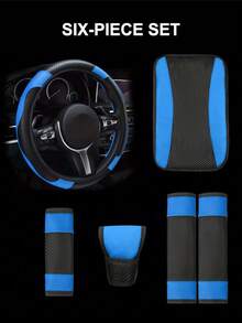 6 Pezzi Set Accessori Auto in Pelle PU, Coprivolante, Copri Console Centrale, Copri Freno a Mano, Copri Cintura di , Copri Bracciolo, Accessori Auto, Modanature Interni Automobile.