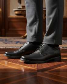 Zapatos Hombre Oxford Piel Genuina, punta redonda, con agujetas, tacón bajo, estilo clásico inglés para oficina y eventos formales - Negro - Ver 2