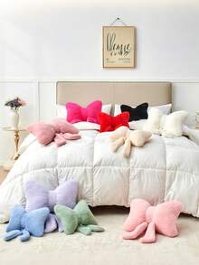 12英寸柔软仿毛皮蝴蝶结装饰抱枕，适用于床、沙发、长凳和家居装饰，是日常聚会和圣诞装饰的理想之选。 - 綠色 - 查看 7