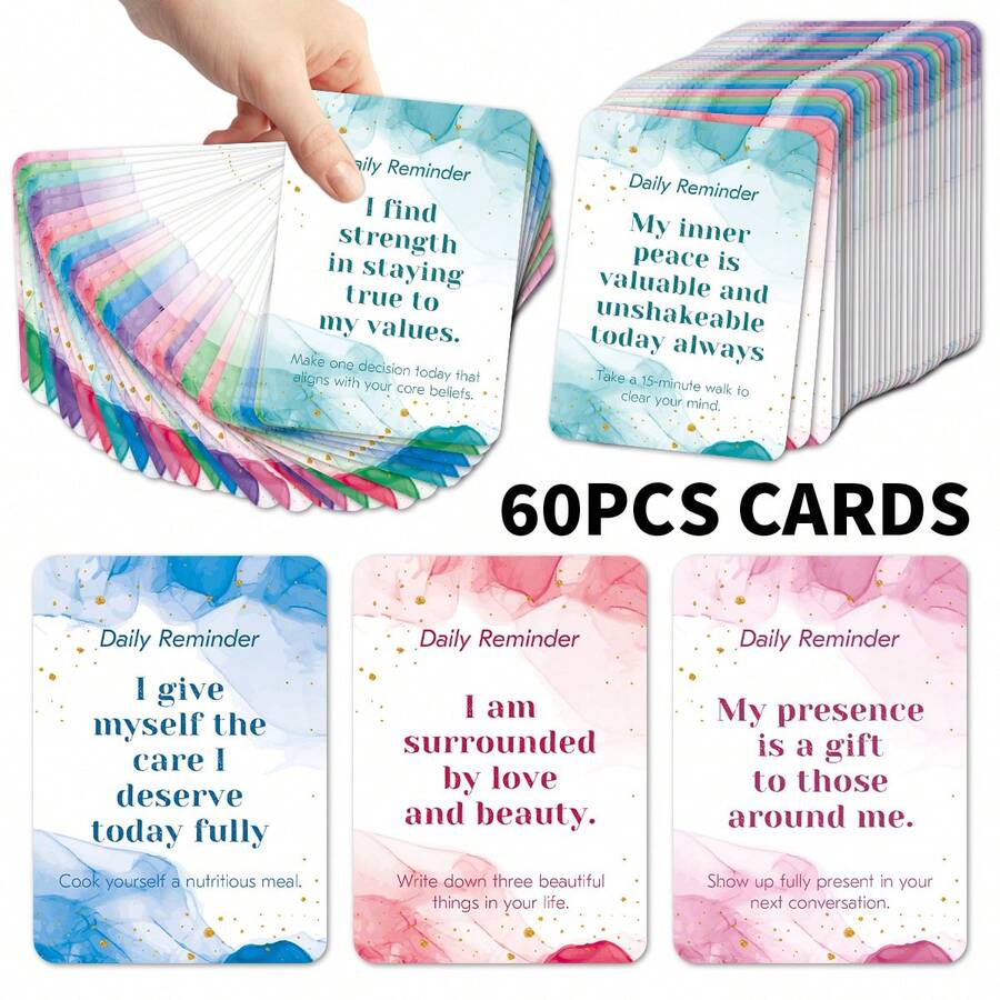 60张每日提醒励志鼓励卡，积极肯定卡，每日灵感、正念和自我关爱，男女皆宜的励志礼物 - 彩色 - 查看 1