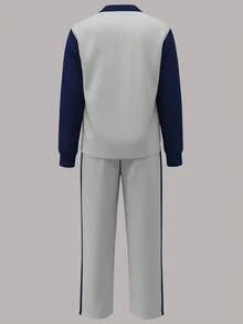 女士休闲套装，宽松翻领上衣搭配阔腿裤两件套，秋冬款 - 深空灰 - 查看 5