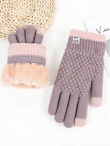 1 Pair Women's New Thick Thermal Lined Warm Touchscreen Gloves, Winter Cycling Windproof Cold-Proof Mittens - Multicolor - View 4