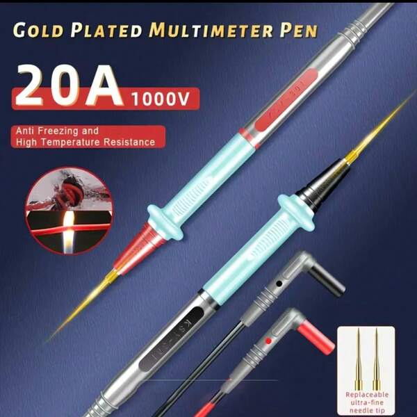 4mm Universal Multimeter Probe Silicone Test Wire, Multimeter Special Pointed Metal Measuring Probe, Gold-Plated Pen Tip Replaceable Pen Tip, Supports 1000V, 10A, 20A