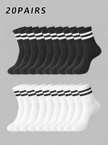 10 par męskich wielokolorowych, czarno-białych, w paski, jednokolorowych, wygodnych skarpetek do połowy łydki - Wielokolorowe - Zobacz 8