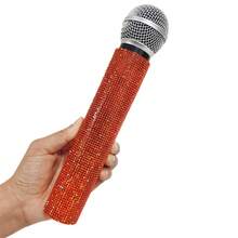 1pc Simulation Rhinestone Microphone Props, Home Bar Brilliant Mic Props Decorative Ornaments Party Favor, Speaking Practice Props