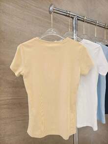 T shirt Algodão importado femininas modas DXY.9527-5  Simples    Nenhum    Férias  Praia - AZUL BEBE - Visão 4