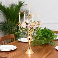 1pc Gold Candle Holder, 5-Arm Tabletop Candelabra, Suitable For Wedding Centerpiece Decor, Christmas Holiday Events, Party Decoration - Metal Structure - Gold - View 6