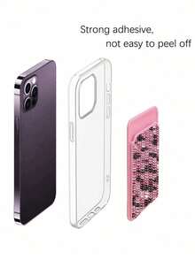 Stylish Luxury Leopard Print Sparkling Diamond Minimalist Universal Adhesive Phone Back Card Holder Bag, Phone Back Wallet Pocket,Compatible With Most Smartphones And Protective Cases,Sparkling Rhinestone Travel Accessories,Suitable For Men And Women, Couples, For Daily Use,Dating, Festival, Back To School, Summer, Vacation, Travel, Commuting,Birthday Gift, Holiday Gift, Thoughtful Gift For Mother'S,Practical Gift