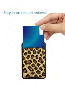 Stylish Luxury Leopard Print Sparkling Diamond Minimalist Universal Adhesive Phone Back Card Holder Bag, Phone Back Wallet Pocket,Compatible With Most Smartphones And Protective Cases,Sparkling Rhinestone Travel Accessories,Suitable For Men And Women, Couples, For Daily Use,Dating, Festival, Back To School, Summer, Vacation, Travel, Commuting,Birthday Gift, Holiday Gift, Thoughtful Gift For Mother'S,Practical Gift