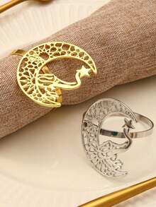 4 piezas Anillos para servilletas con diseño hueco de luna y estrella, portaservilletas de mesa creativo para días festivos - Multicolor - Ver 4
