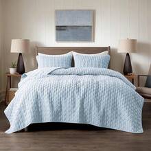 Blue Quilt King Size Bedding Sets With 2 Pillow Shams, Lightweight Soft Bedspread Coverlet, Quilted Blanket Thin Comforter Bed Cover All Season, 3 Pieces, 104x90 Inches, All - Season Bedding - 藍色 - 查看 6