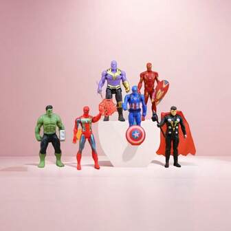  6 delar Marvel Avengers Story, Spider-Man, Hulken, Thor, Thanos, Iron Man, superhjälte bildekoration, lämplig för heminredning, kontorskollektion och julklappar