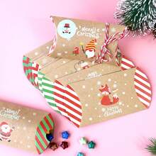 12pcs Christmas Pillow Boxes With Ropes, Candy Packaging Boxes, Christmas Party Gift Packaging Advent Calendar Gift Packaging Box Christmas Matching Supply - Multicolor - View 2