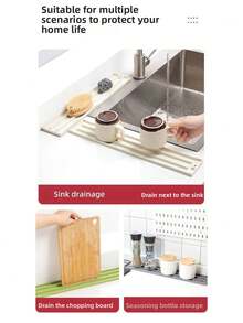 1pc Narrow Gap Pot Lid Storage Mat Kitchen Countertop Stove Pot Scraper Cutting Board Multi-Functional Storage Rack Mat Non-Slip Drain Mat