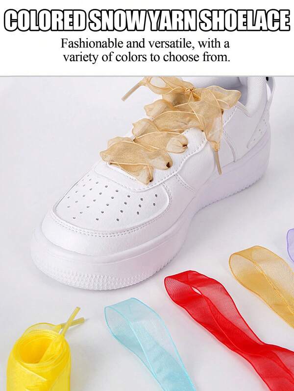 New Fashionable Versatile Sneakers With Tulle Lace Shoelaces, Transparent Lace Shoe Strings Ballerina Style Decor, Small White Shoes Decorative Cords