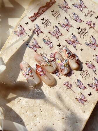 1 件粉色闪亮贝壳灯蝴蝶指甲贴纸，DIY 创意指甲贴花，适合美甲沙龙初学者和爱好者的简单制造工具，适合爱美女性的完美装饰品，展现指甲的魅力，以及可重复使用的指甲贴纸