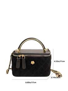 编织纹理手提包女士，Y 链带方形斜挎包，百搭海滩度假包，春夏 - 黑色 - 查看 9