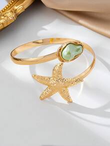 1 件创意时尚新款海星开口巴洛克仿珍珠臂章，优雅女士夏季海滩度假派对婚礼度假音乐节节日礼物珠宝，精灵服装，美人鱼配饰 - 金色+淺綠色 - 查看 6