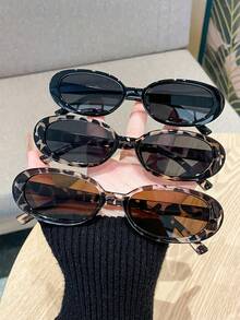3pcs Casual PC (Polycarbonate) Oval Frame Sunglasses, Fashionable Y2K Style For Summer, Beach, Travel, Party, Gift, Daily Wear - Black+Black Slice White Bean Curd+Tea Slice White Bean Curd - View 1