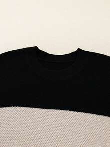 Acelitt Lässiger Rundhals-Pullover mit kontrastfarbigen gestrickten Streifendetails an den Ärmeln, geeignet für den täglichen Wintergebrauch - Verschiedenfarbig - Übersicht 6