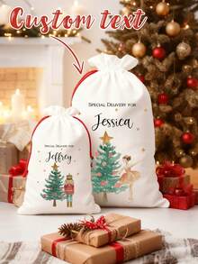Sac de Crăciun personalizat cu nume personalizat, cu zână cu prune de zahăr, balerină, spărgător de nuci, ciorap de Crăciun vesel, decorațiune de Crăciun, cadou de familie, prieten, geantă de jucării, Crăciun, multifuncțional, durabil, ornamental, reutilizabil, rafinat, elegant - Multicolor - Vizualizare 1