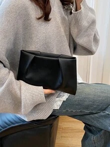 新款春夏时尚纯色手拿包、褶皱云朵包、纯色休闲信封包、化妆包、旅行配件包、内衬包、洗漱包、收纳袋 - 黑色 - 查看 9