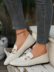 Mocasini eleganți cu decor metalic, mărime mare, fără mâneci, negri, toamnă - Bej - Vizualizare 5