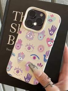 Luxury TPU Shockproof Evil Eye Heart Pattern TPU Shockproof Evil Eye Pattern Litchi Texture Fashionable 1pc Colorful Palm Eye Heart Pattern Phone Premium Case Compatible With IPhone 15 14 13 12 11 16 17 Pro Max International Version Not The Domestic Version Birthday Gift Spring Party - Multicolor - View 2