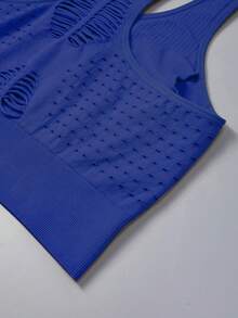 Plus Size Women Seamless Knit Sports Bra With Removable Cups - Blue - View 5
