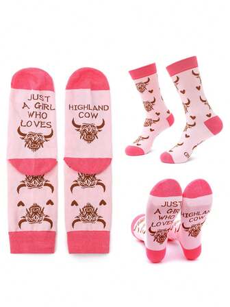 1 par/3 par herrstrumpor med roliga mönster, rosa ko-mönster med mittenrör, vardagliga strumpor med fotbokstäver, neutrala strumpor för män och kvinnor, fritidsstrumpor för fyra årstider, roliga mönster