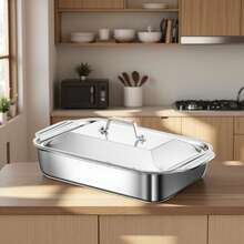 1pc Grilled Fish Plate, Grill Plate, Thickened Stainless Steel Grilled Fish Plate Cover, Barbecue Plate, Tray, Square Plate Barbecue Rack, Grilled Fish And Seafood Plate, Restaurant Barbecue Plate, Outdoor Barbecue Plate. - Silver - View 7