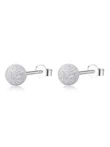 ELSEDES 1 Pair Handmade S925 Sterling Silver Matte Finish Minimalist Stylish Charm Earrings For Women - White Gold - View 3