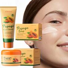 木瓜面部护理保湿三件套 - 木瓜保湿霜、木瓜洁面乳、木瓜沐浴皂，多效合一护肤组合 - 黃色 - 查看 3