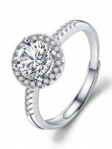 1 件女士时尚戒指，莫桑石豪华全钻 1 克拉圆形可调节开口戒指，适合女士礼物、婚礼、约会、情侣戒指