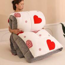 1pc Printed Thick Blanket, Reversible, Soft And Comfortable - Love White - View 3