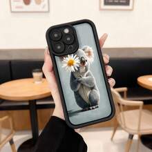 Phone Case With Black Edge, Koala With Daisy Flower Design, Animal Print Protective Case, Ideal For Daily Use In Cafes And Casual Outings Suitable For Apple Series Phones