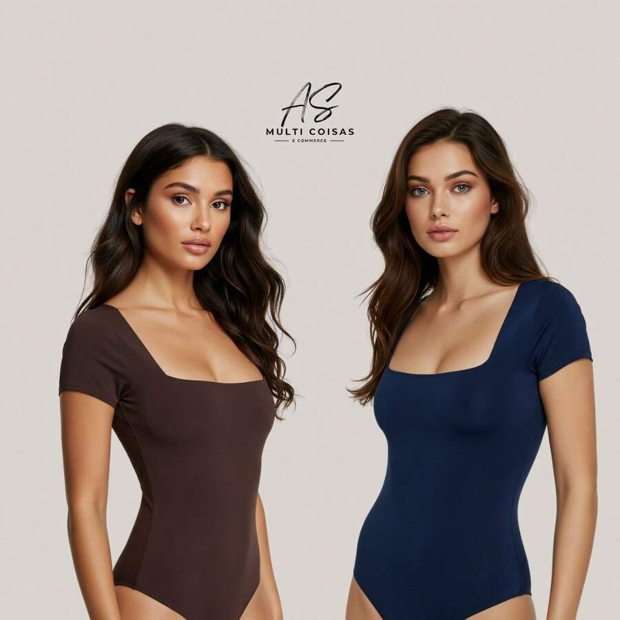 KIT WITH 2 SHORT SLEEVE BODYSUITS WITH ZIP AND DOUBLE LINING IN SUPLEX FABRIC - BROWN/BLUE - View 1