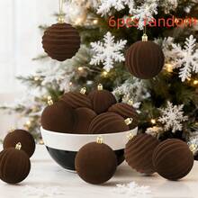 1 set (6 pezzi/12 pezzi) Pendenti e decorazioni da appendere per festival, set di palline di Natale in velluto per albero di Natale, palline di Natale antisfondamento floccate, decorazione marrone