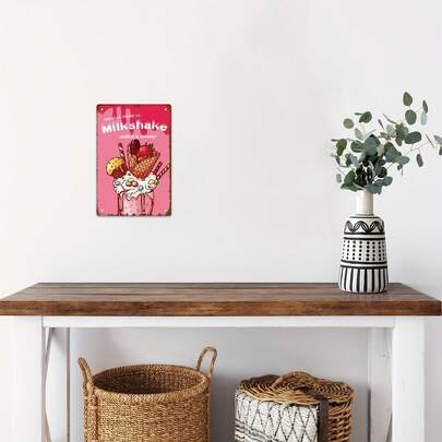 1pc , Milkshake Vintage Metal Sign Retro Wall Art Decor Home Plaque Poster For Home Bar Pub Garden Kitchen Coffee Garage Decoration.