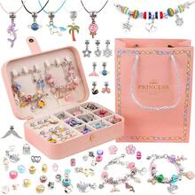 Charm Bracelet Making Kit For Girls 120Pcs DIY Jewelry Making Kit + Portable Bracelet Organizer Box Christmas Birthday Mermaid Unicorn Gifts For Girls Toys Crafts For Teens Girls Ages 5 6 7 812