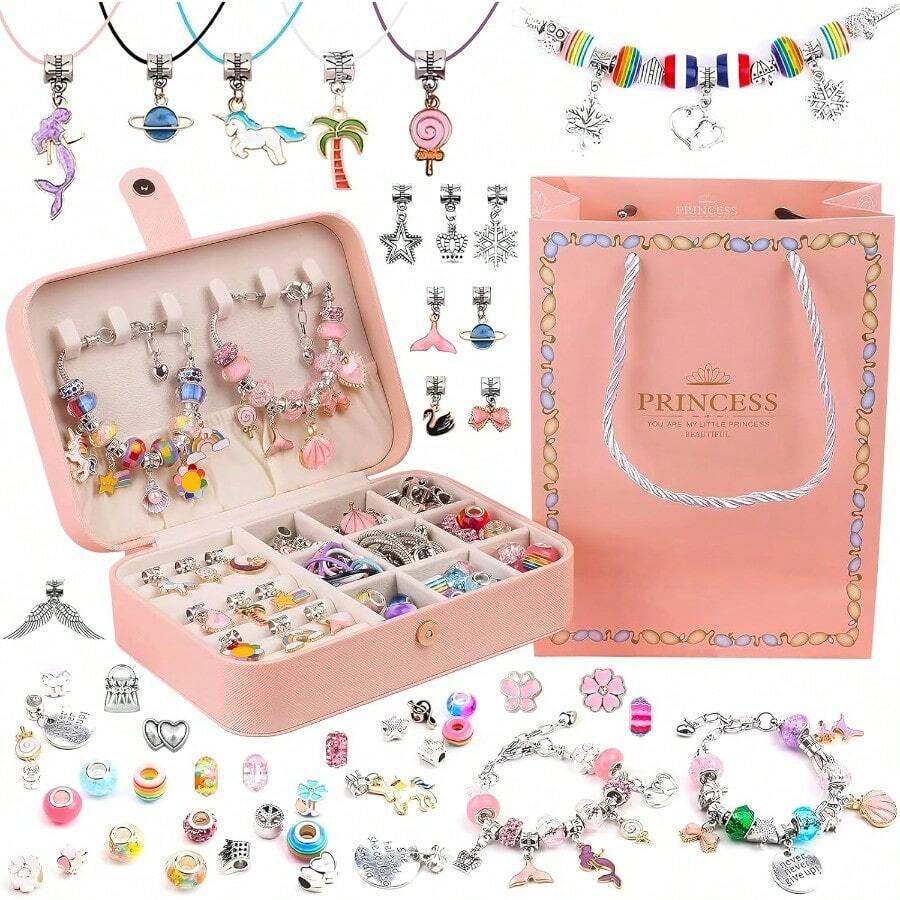 Charm Bracelet Making Kit For Girls 120Pcs DIY Jewelry Making Kit + Portable Bracelet Organizer Box Christmas Birthday Mermaid Unicorn Gifts For Girls Toys Crafts For Teens Girls Ages 5 6 7 812