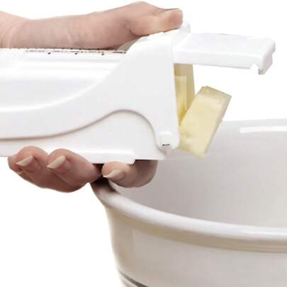 An Adjustable Butter Slicer With Measuring Dispenser And Ergonomic Lever - ABS Plastic Manual Kitchen Tool, Rectangular Blade For Precise Portion Control, One-Touch Operation With Hygienic Design, Dishwasher (Includes Butterfly Clip)