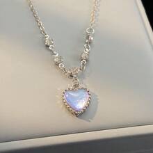 1 Stück elegante katzenaugenförmige irisierender Herz Anhänger Halskette, Damen Halskette, zierlicher Luxusschmuck, Geschenk für Familie, Freunde, Paar, ohne Verpackung