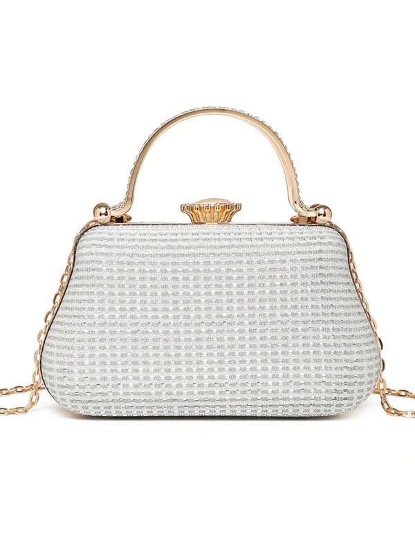 Bolsa de Embreagem de Casamento Elegante e Luxuosa, Bolsa de Ombro/Transversal Única e Cintilante, Estojo para Batom para Festa e Banquete