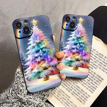 Estuche para teléfono con diseño de árbol de Navidad arcoíris ¡toque festivo y regalo perfecto! Compatible con fundas para teléfonos   17  16 Pro Max  15 Pro Max  13 y  12 Hecho de material de TPU, brinda protección contra golpes y caídas Ideal para vacaciones, familiares, amigos y celebraciones de invierno - Negro - Ver 4