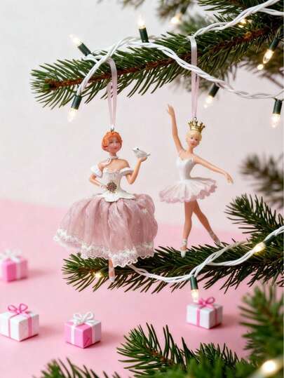 1Pc/2Pcs Ballet Dancer Hanging Ornament - Elegant Ballerina Decoration With Flowing Tutu, Green Wings, For Christmas Tree, Wedding, Valentine's - No Electricity Needed, Easy Hang Loop - Elegant Home Decor Gift For Dance Lovers, Holiday Decorations, Delicate Design, Fabric Wings, Holiday Shoppers