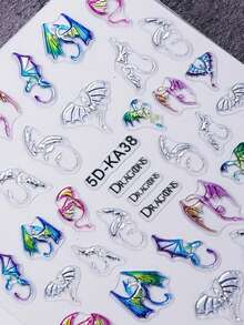 2 Adesivos de Unhas com Relevo de Dragão Voador Legal - Elementos Decorativos de Natal, Ano Novo e Ano Novo em Degradê de Cores, Design de Arte de Dragão Voador e Morcego Legal, Adequado para Uso Diário, Casamento e Festivais de Mulheres, Adesivos de Unhas Descartáveis e Adesivos de Decoração de Unhas de Estilo Chinês Fáceis de Colar